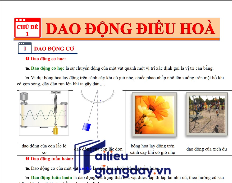 Chương I DAO ĐỘNG - 5 chủ đề - có lời giải